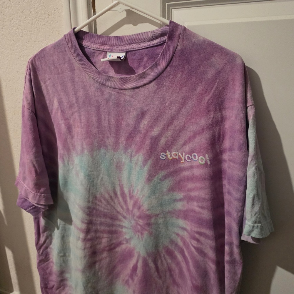 Staycool NYC Mens Purple Mint Green Spiral Tie Dye Embroidered Logo T-Shirt L
